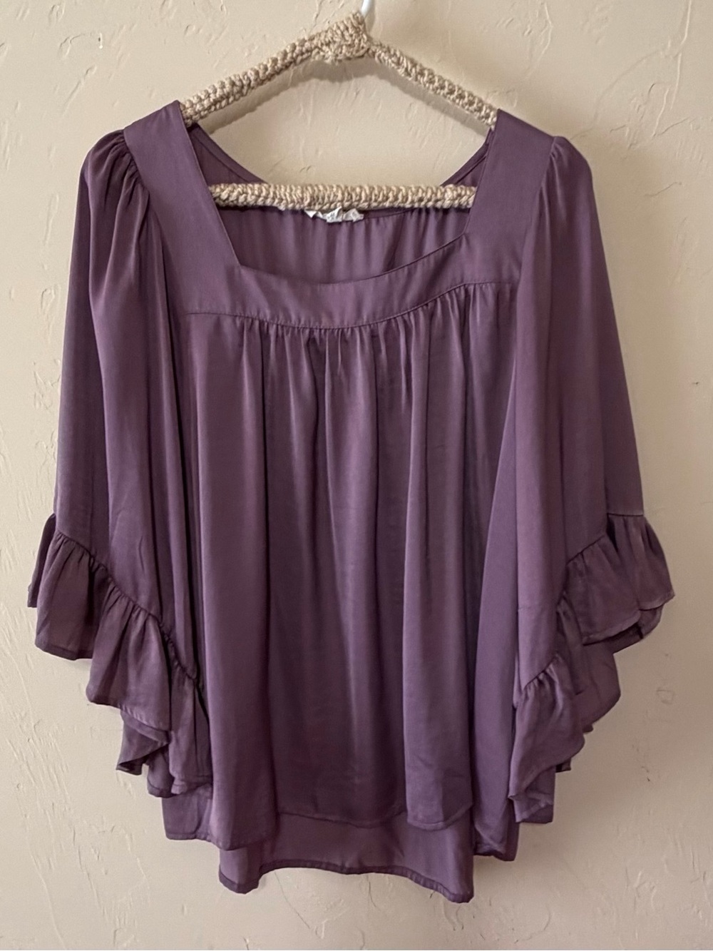 eesome Light purple Ruffle Sleeve Square Neck Top